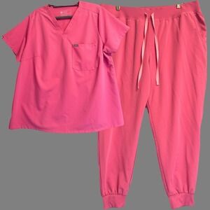 Figs Scrub Set Catarina Top & Zamora Joggers Womens Plus Size 3X F'ing Pink